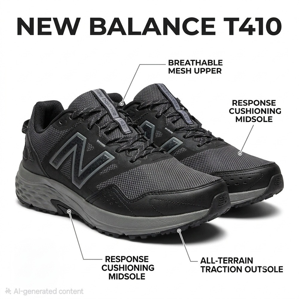 New Balance 410v8 Trail Running Shoes Mens 9.5 4E Extra Wide Black MT410LB8 NIB